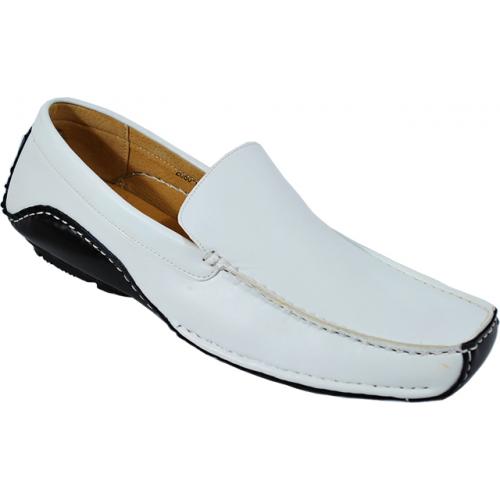 Masimo 2080-07 White With White Stitching Leather Driving Moccasin Style Loafers